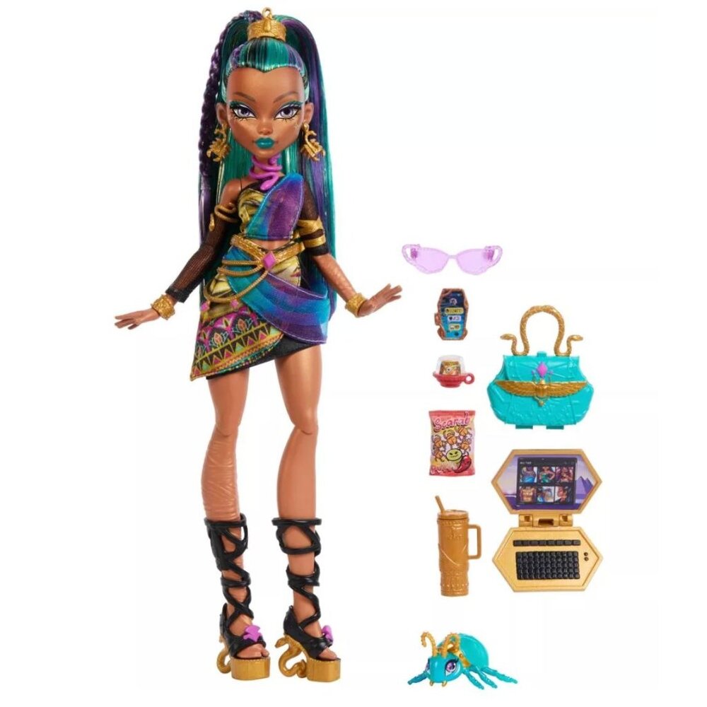 Monster High Nefera De Nile Doll with Pet Scarab, Lavish and 7 Accessories like